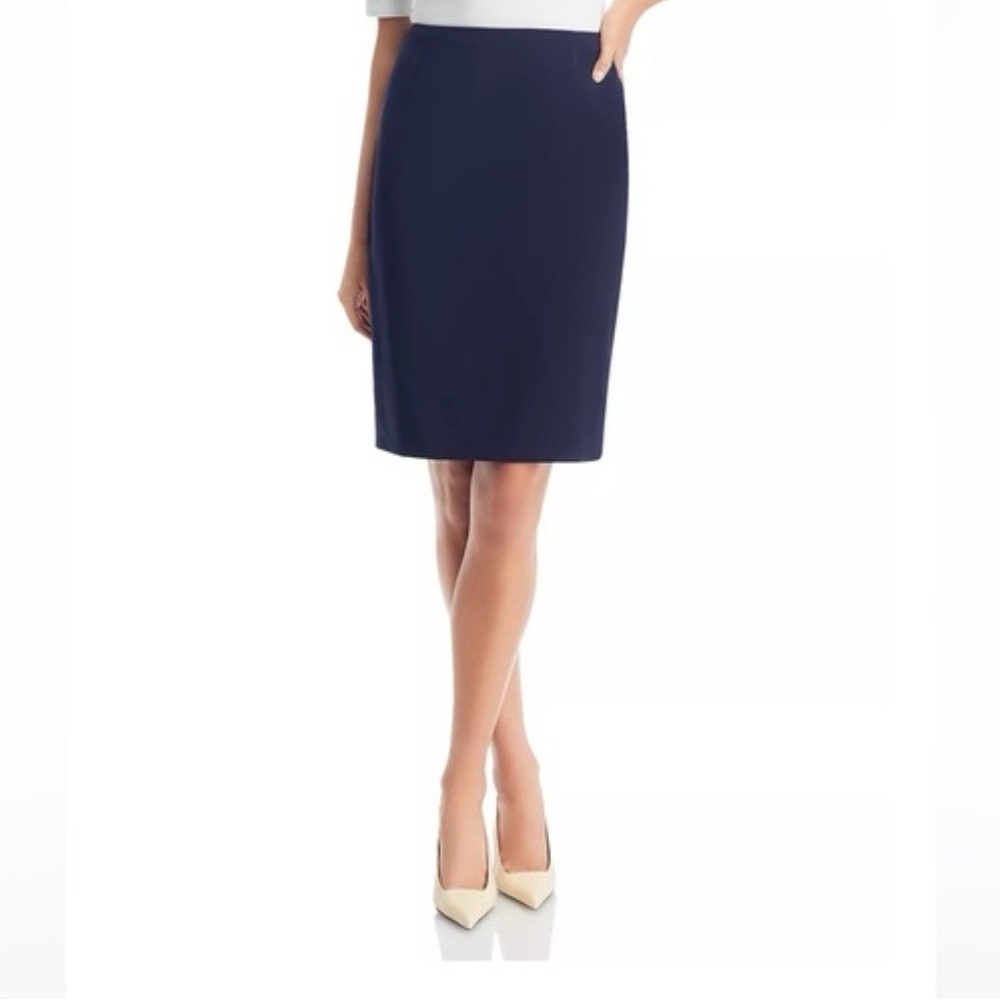 Boss Navy Blue Classic Minimalist Wool Pencil Skirt Lined‎ Size 4 Back Slit - Picture 12 of 12
